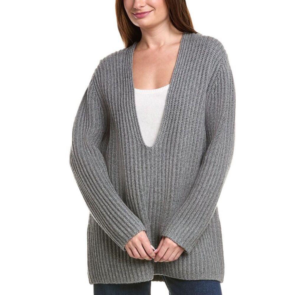 Leset Womens  Emma Deep V-Neck Wool & Cashmere-Blend Sweater, Grey